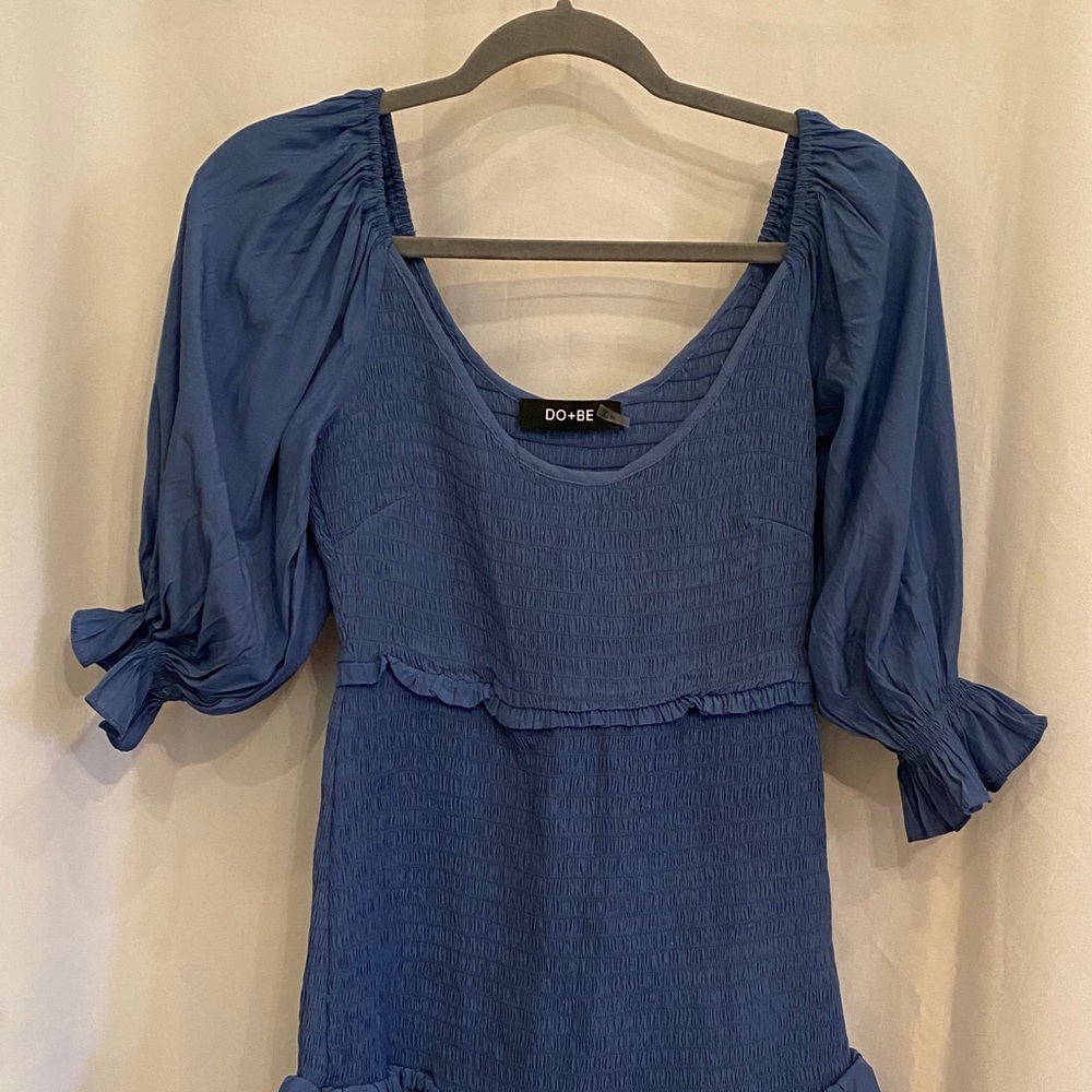 DO+BE Blue Textured Dress with Puff Sleeves